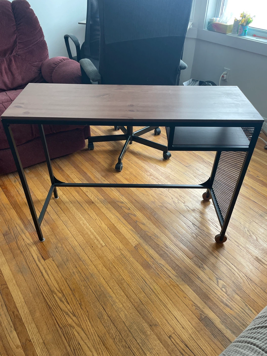 Narrow Industrial Style Desk with Shelf