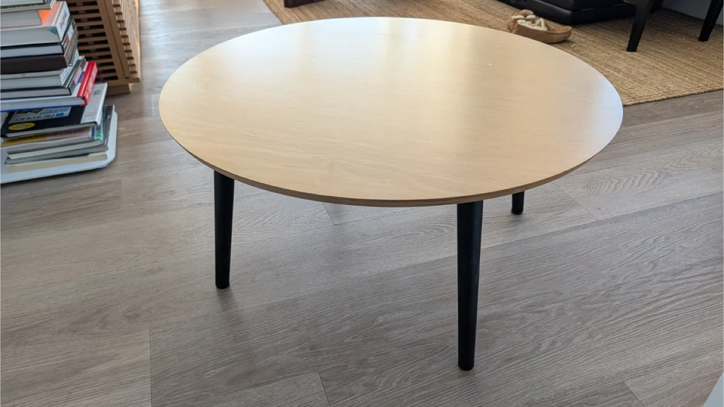 Round Wood Coffee Table with Black Legs