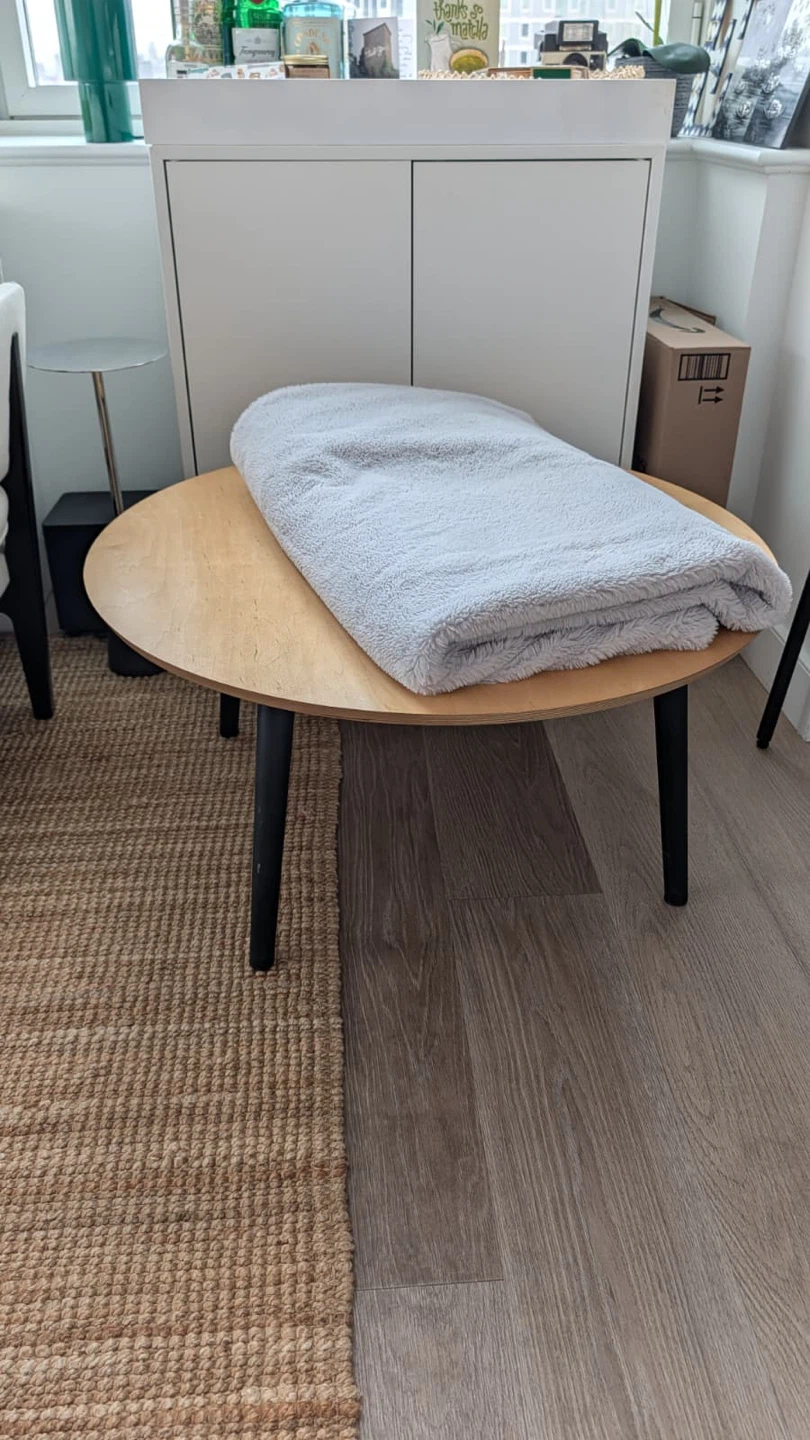 Round Wood Coffee Table with Black Legs - photo 3