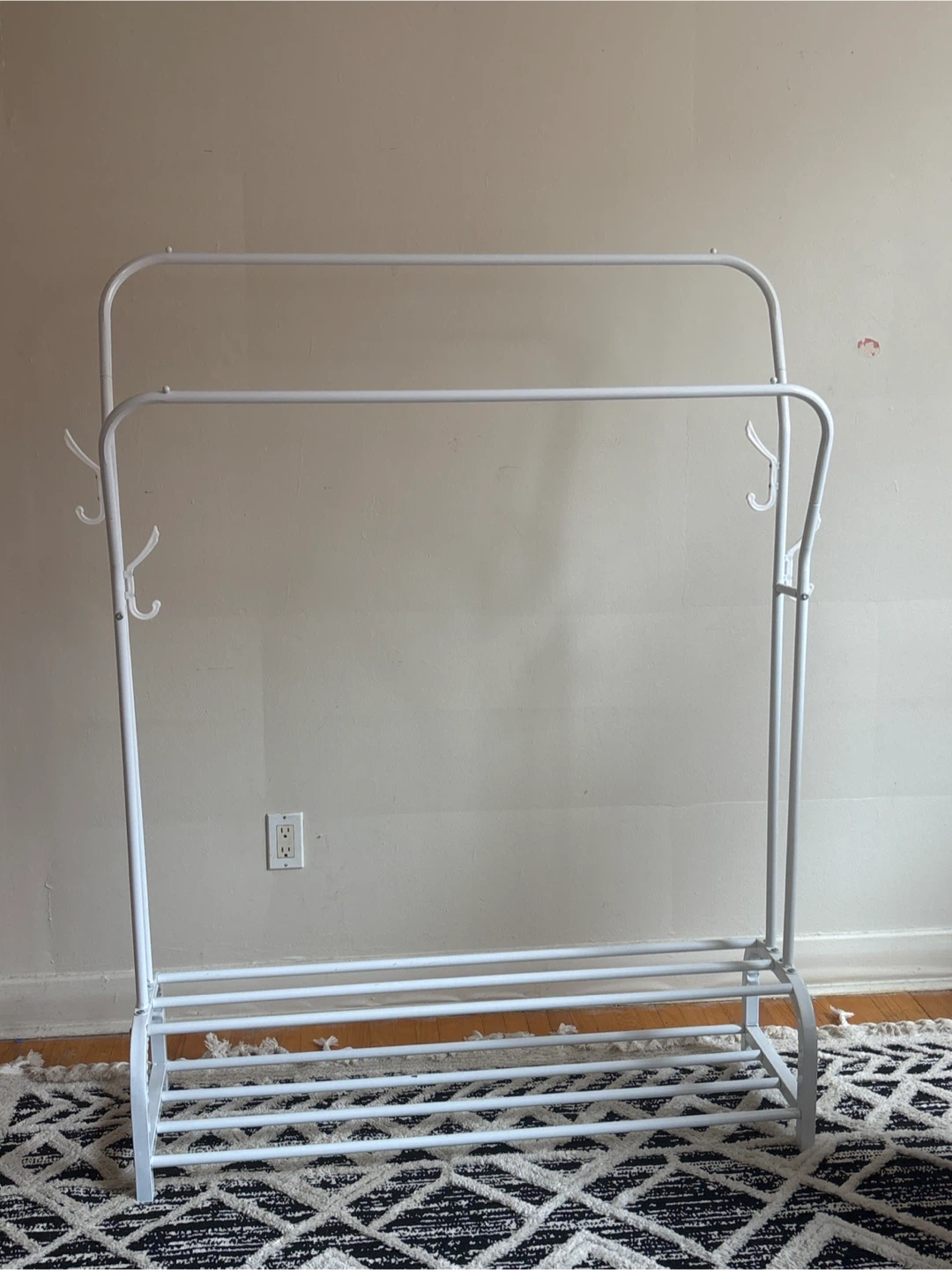 White Metal Garment Rack with Shoe Shelf
