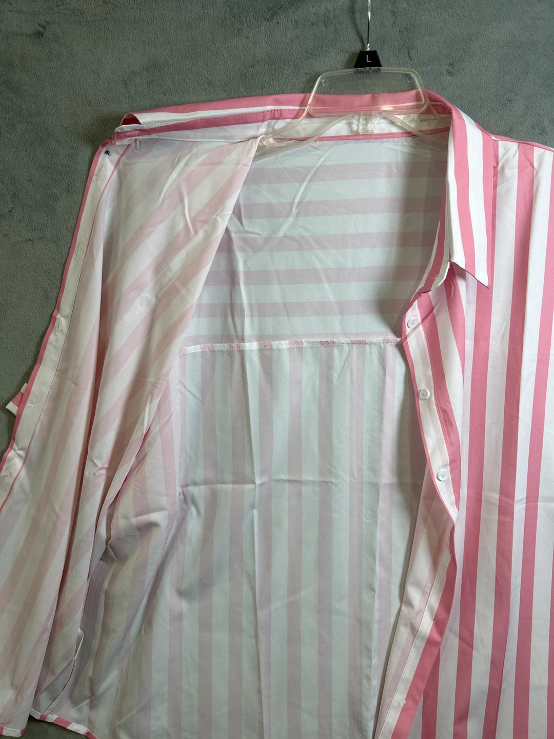 Pink and White Striped Button-Up Shirt - Size L - photo 5