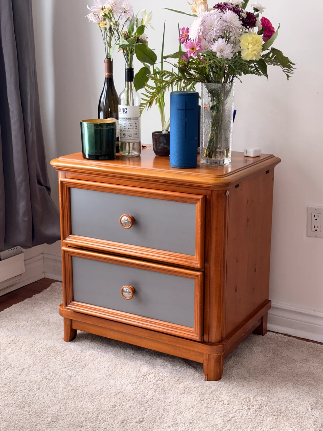 Wooden Nightstand with Magazine Rack
