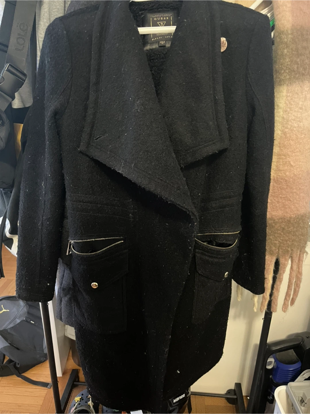 Guess Black Wool Blend Coat XS