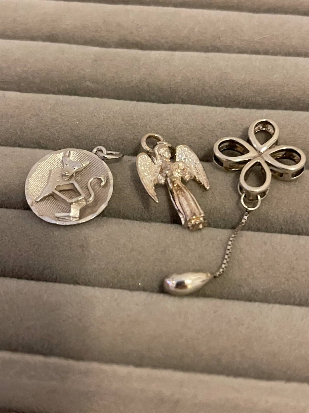 Three Sterling Silver Charms: Angel, Clover, and Horse - photo 4