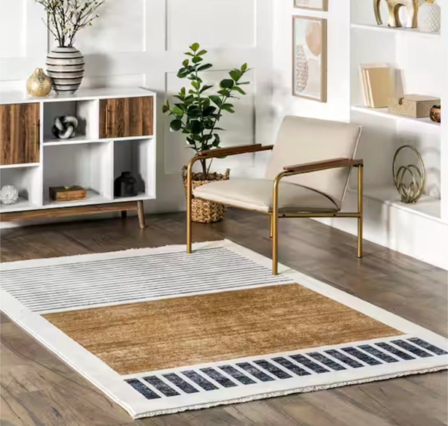 NULOOM Keeva Modern Striped Fringe Beige Area Rug 10 ft x 13 ft