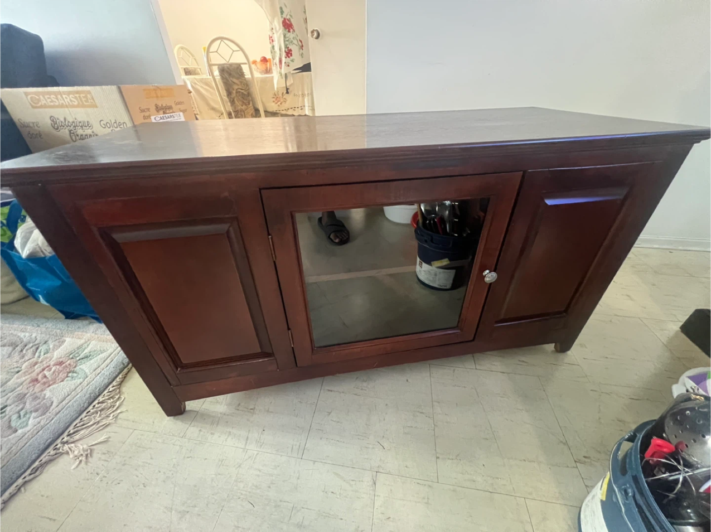 Wooden Media Console with Glass Door