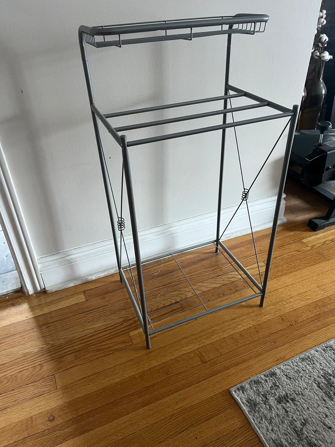 Grey Metal Towel Rack with Shelves