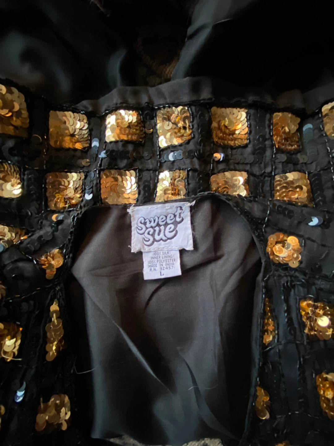 Sweet Sue Black Gold Sequin Vest Size L