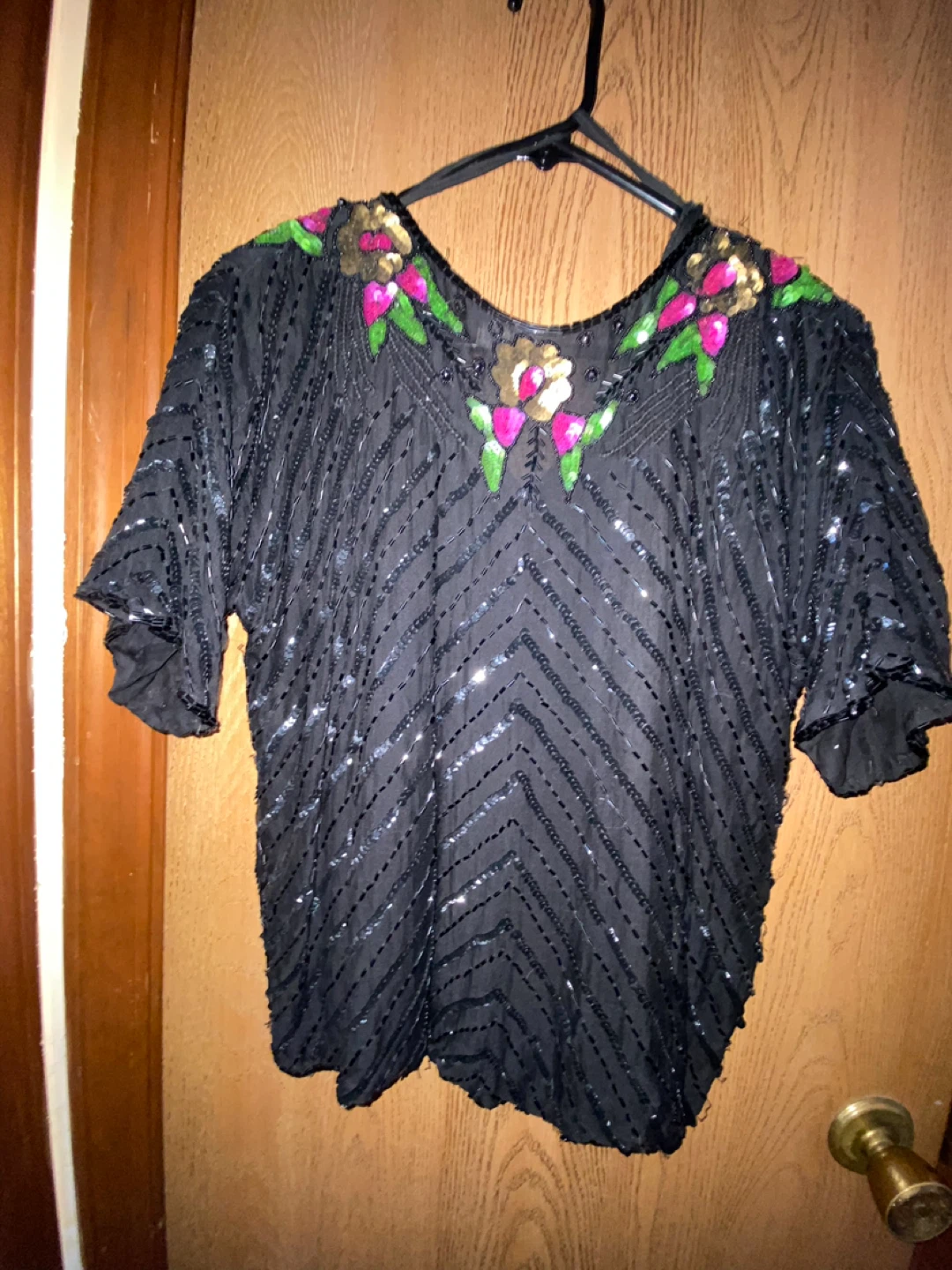 Black Beaded Floral Sequin Blouse - photo 2