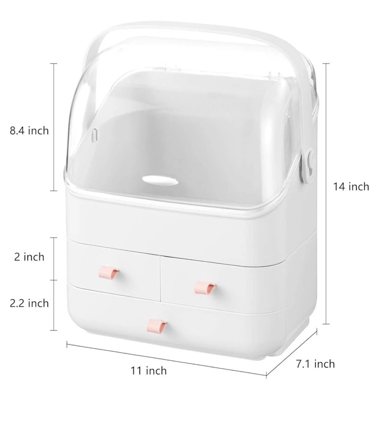White Makeup Organizer with Clear Lid and Drawers - photo 3