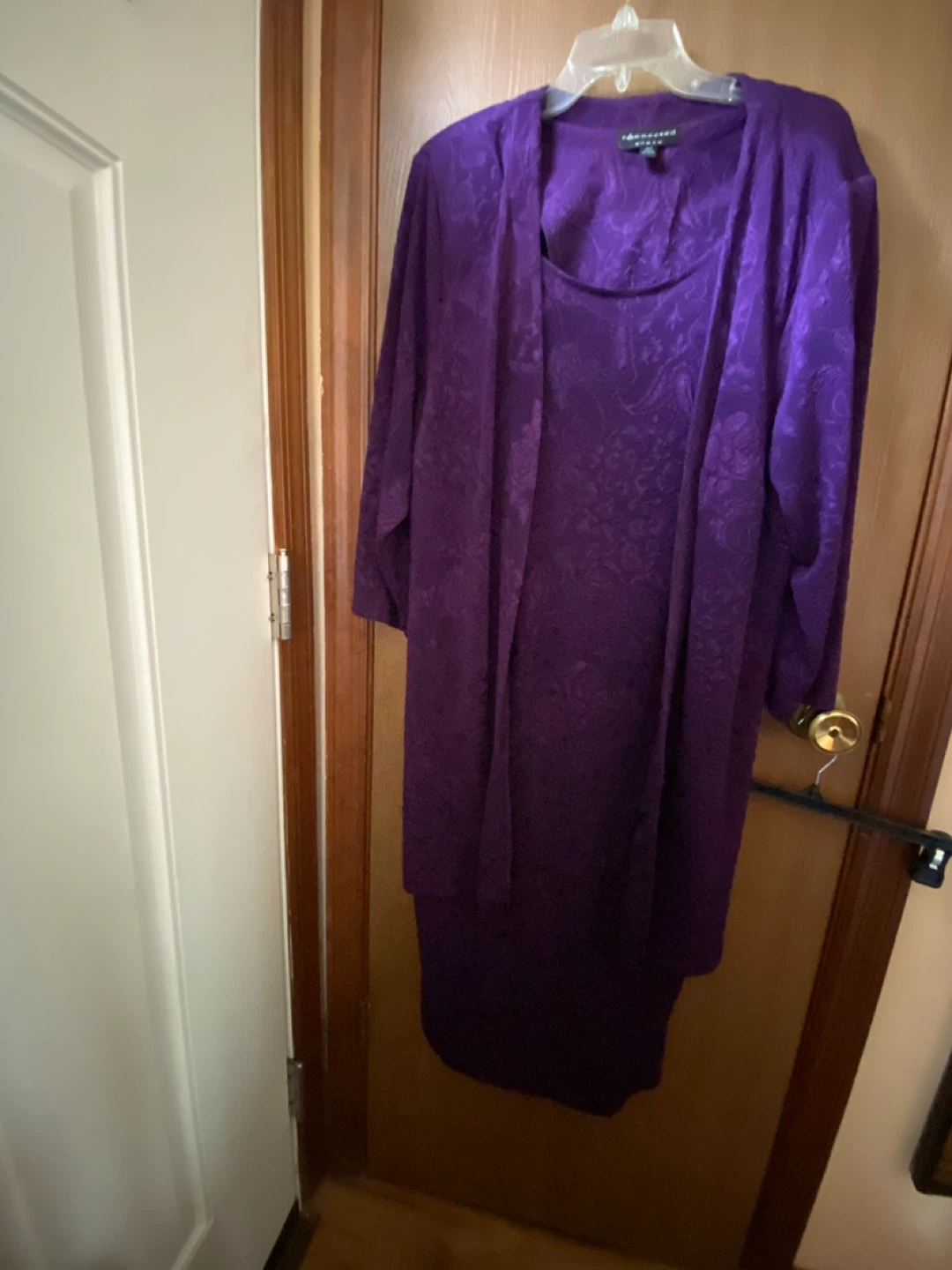 Connected Woman Purple Brocade Dress and Cardigan Set - Size 18W - photo 3