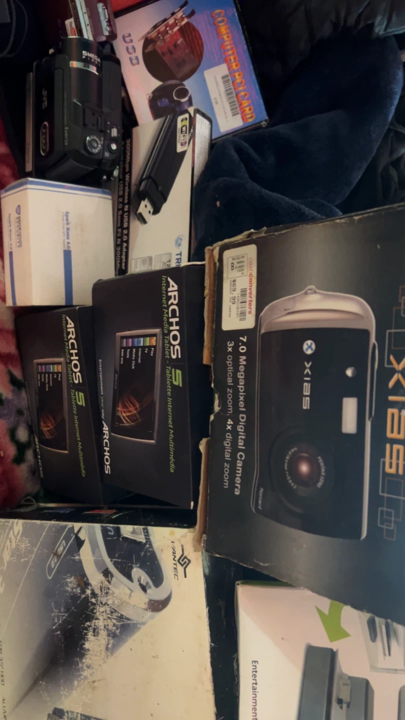 box of electronics for computer, cameras, hard drives - photo 3