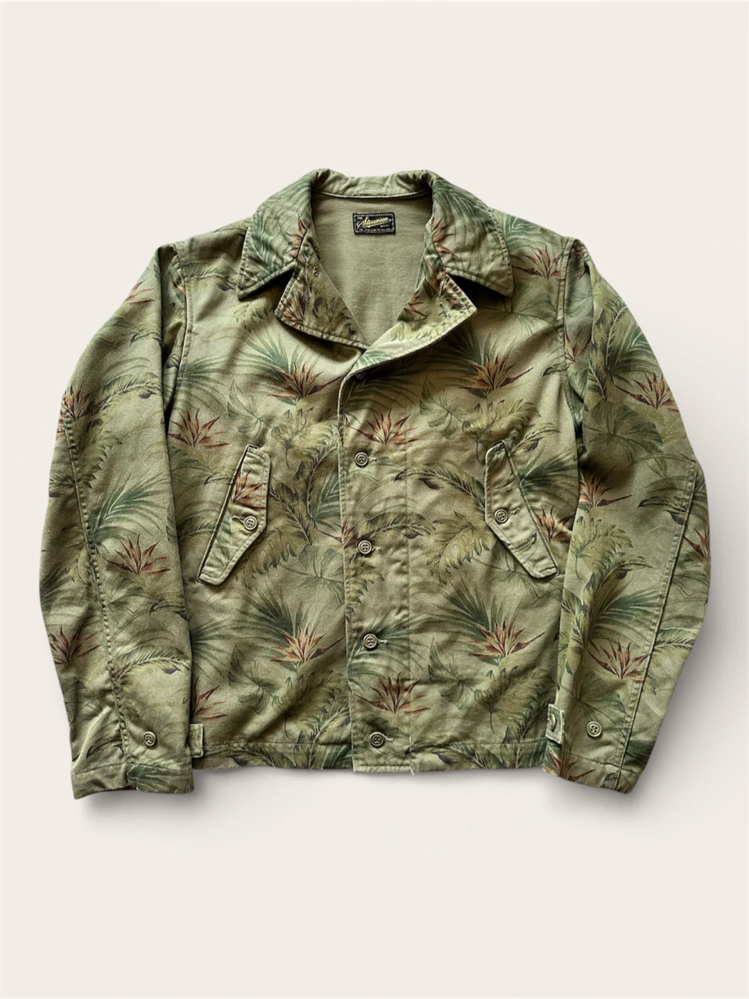 Stevenson Overall Military Green Tropical Leaf Print Jacket