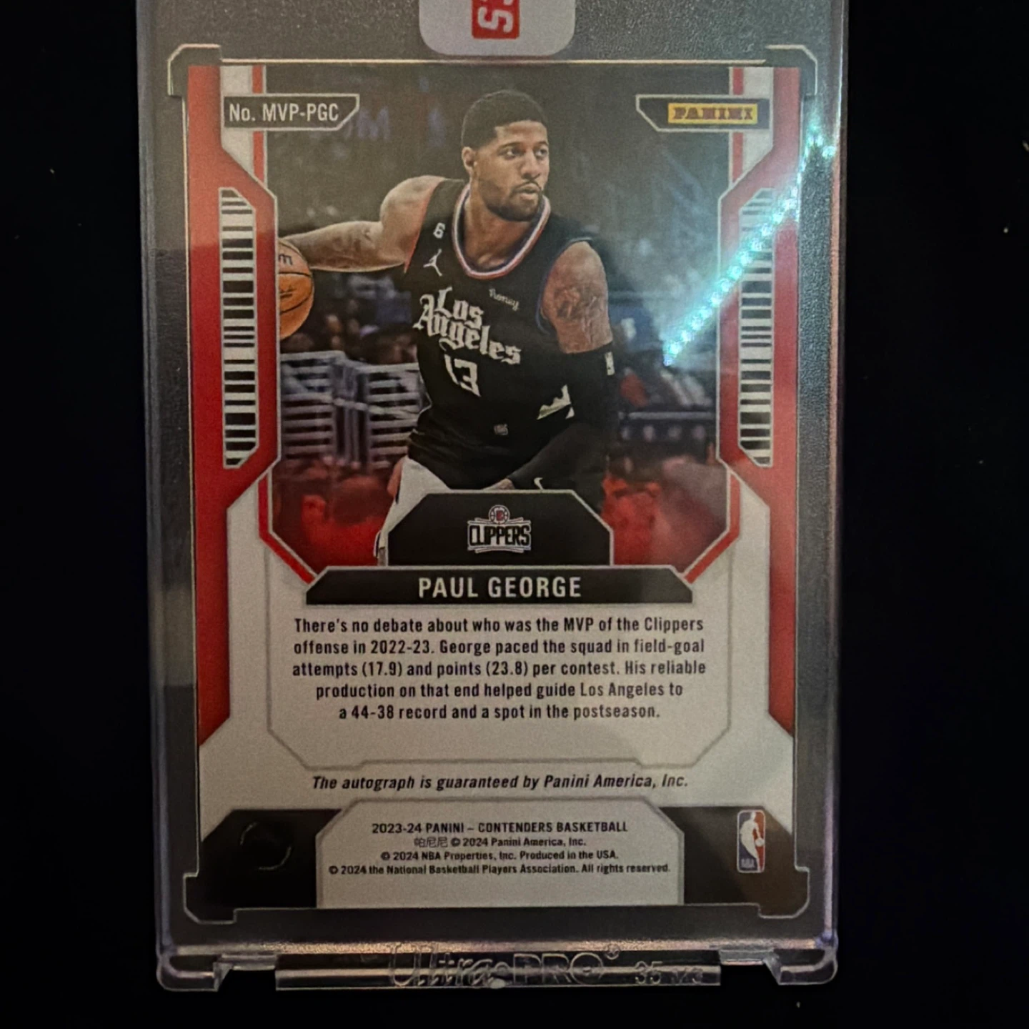 2023-24 Panini Contenders Paul George Autograph Basketball Card - photo 2