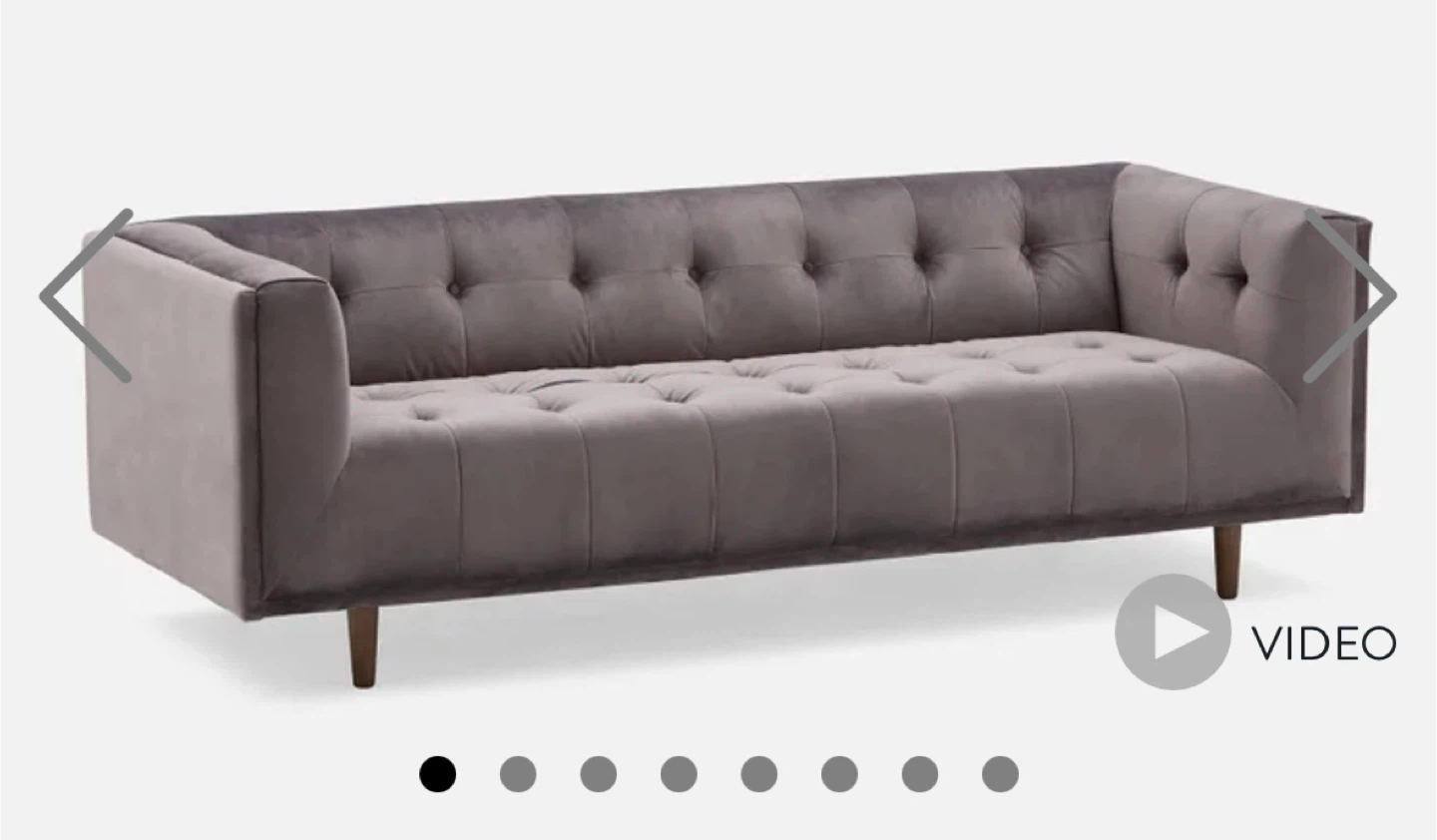 Grey Velvet Tufted Sofa Couch - photo 3