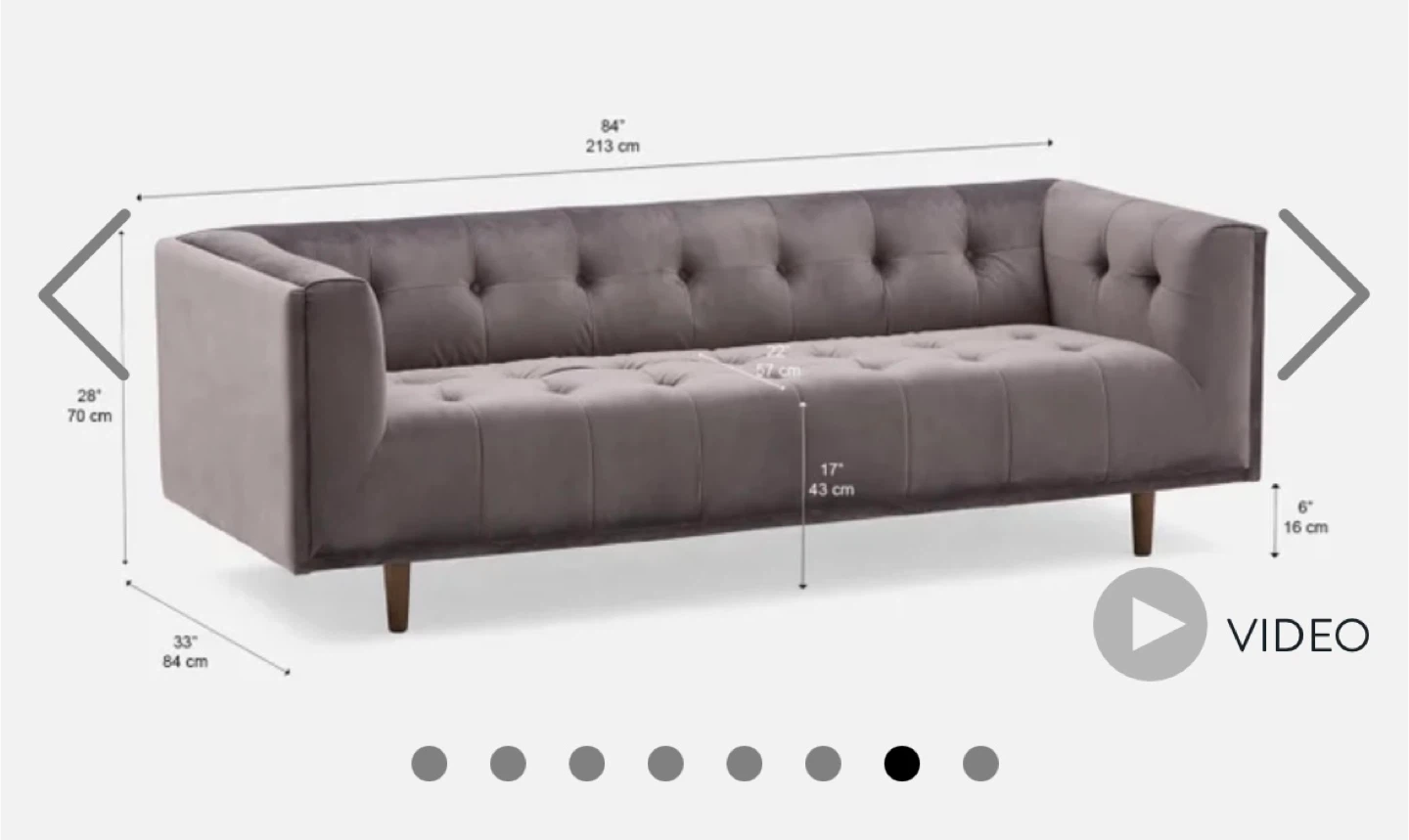 Grey Velvet Tufted Sofa Couch - photo 4
