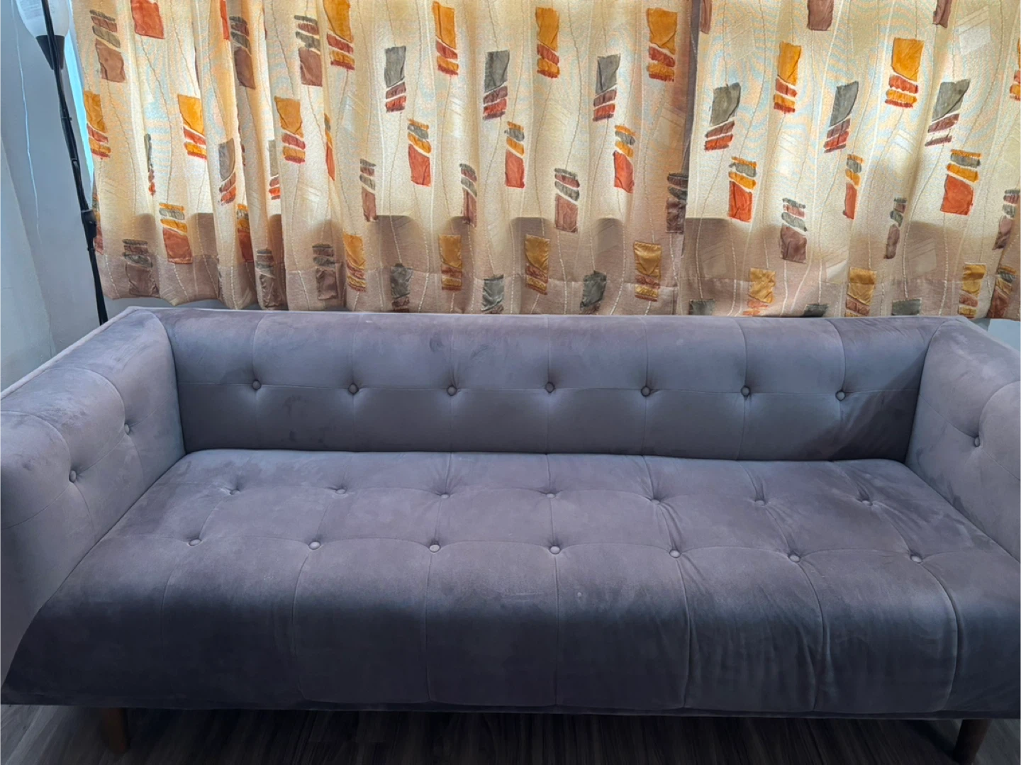 Grey Velvet Tufted Sofa Couch
