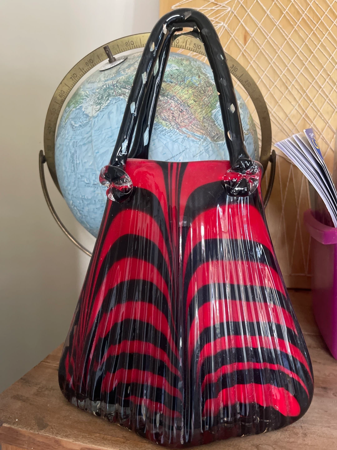 Decorative Red and Black Swirl murano Glass Purse