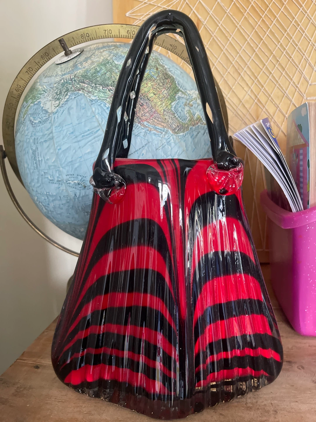 Decorative Red and Black Swirl murano Glass Purse - photo 2