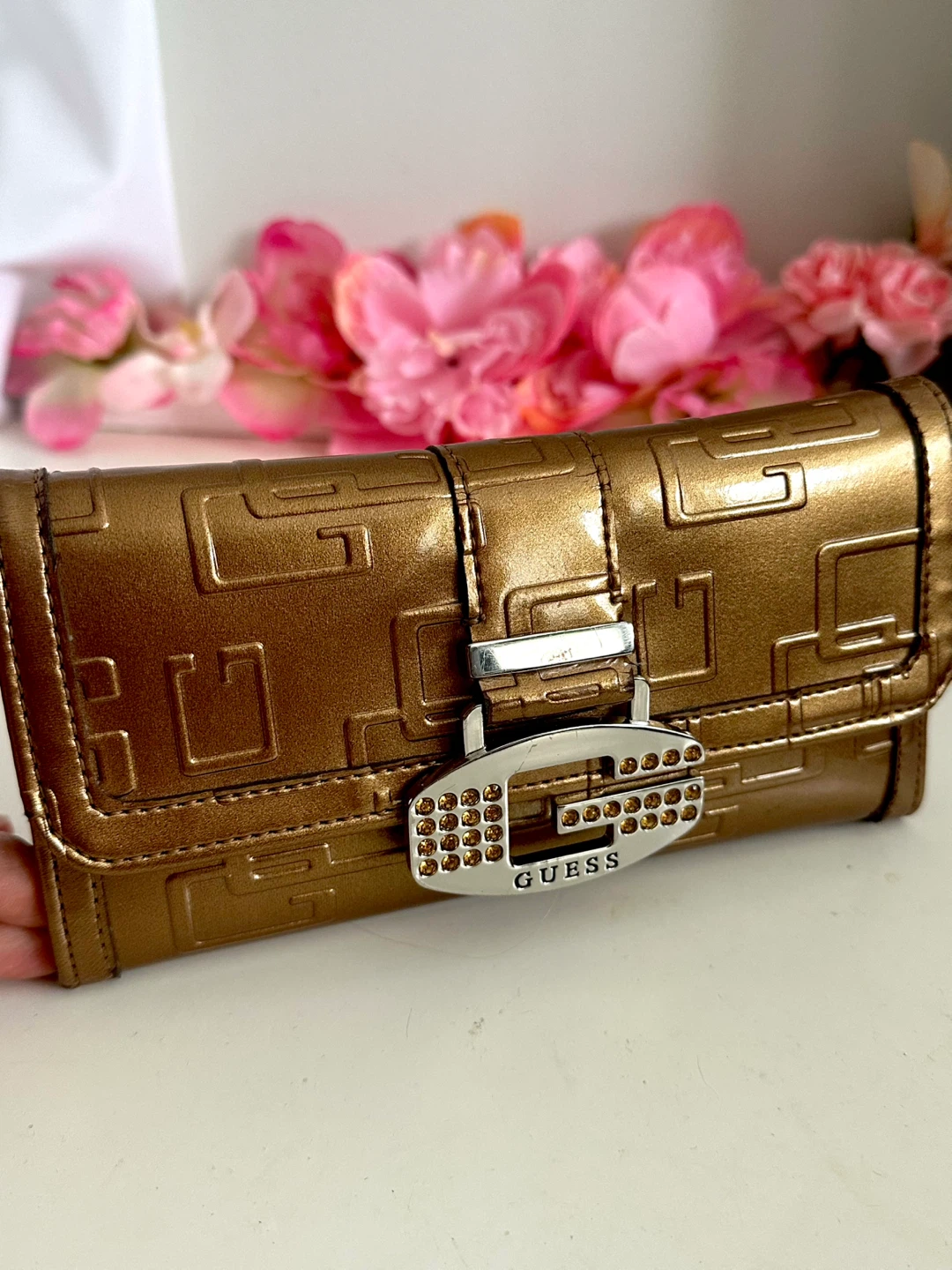 Guess Women's Brown Embossed Logo Wallet