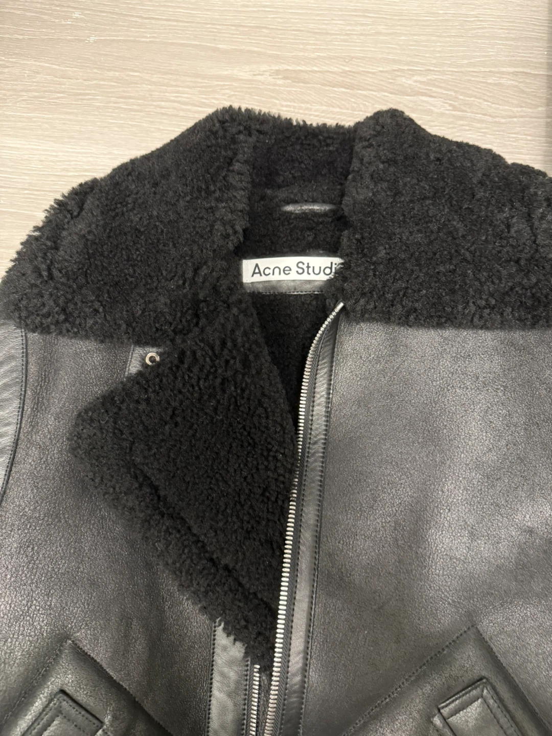 Acne Studios Black Leather Aviator Jacket
