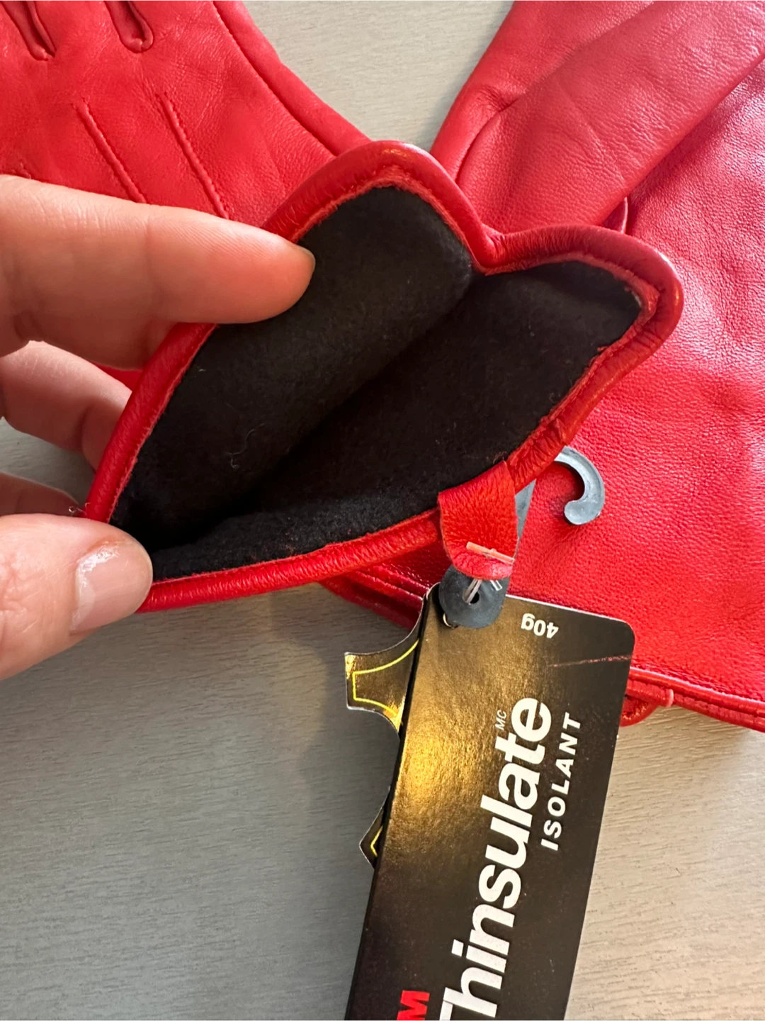 Red Leather Gloves with Thinsulate Insulation - photo 2