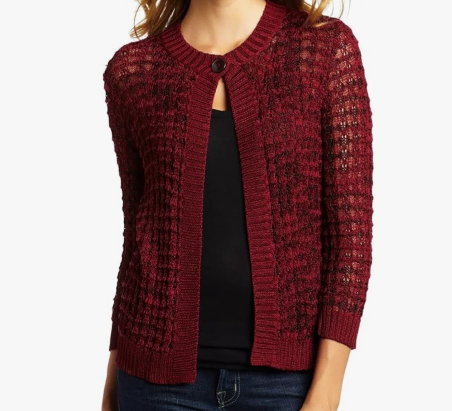 Cardigan, Jones New York Cardigan - Burgundy - photo 2
