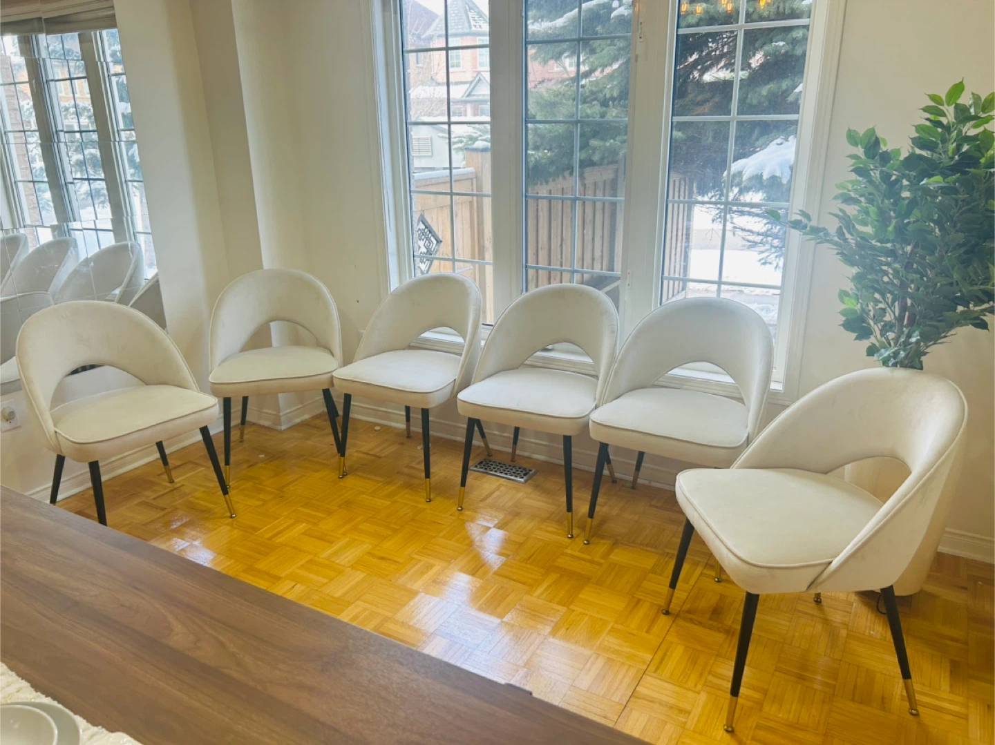 Set of 6 Cream Upholstered Dining Chairs