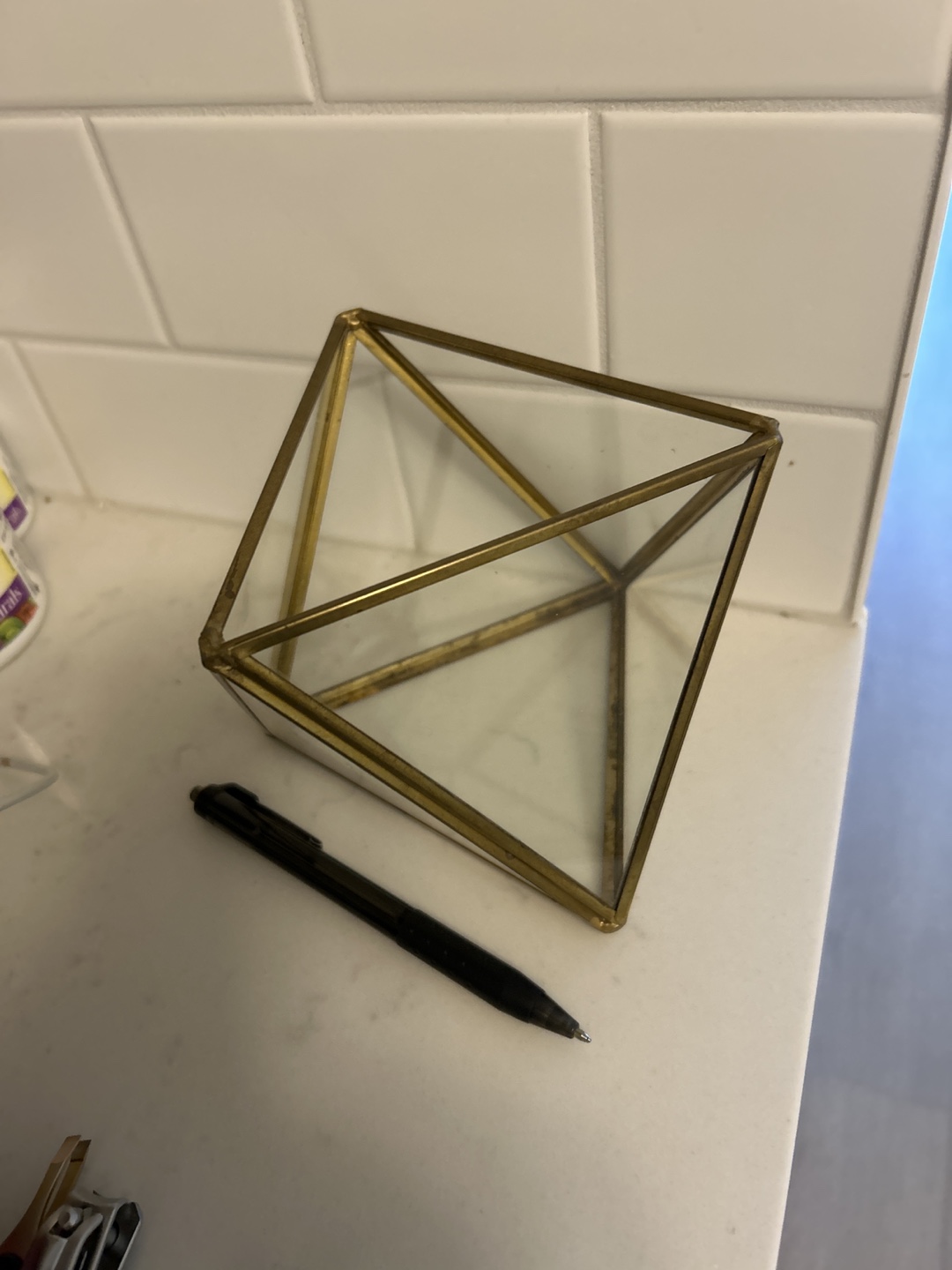 Geometric Glass Terrarium with Gold Frame