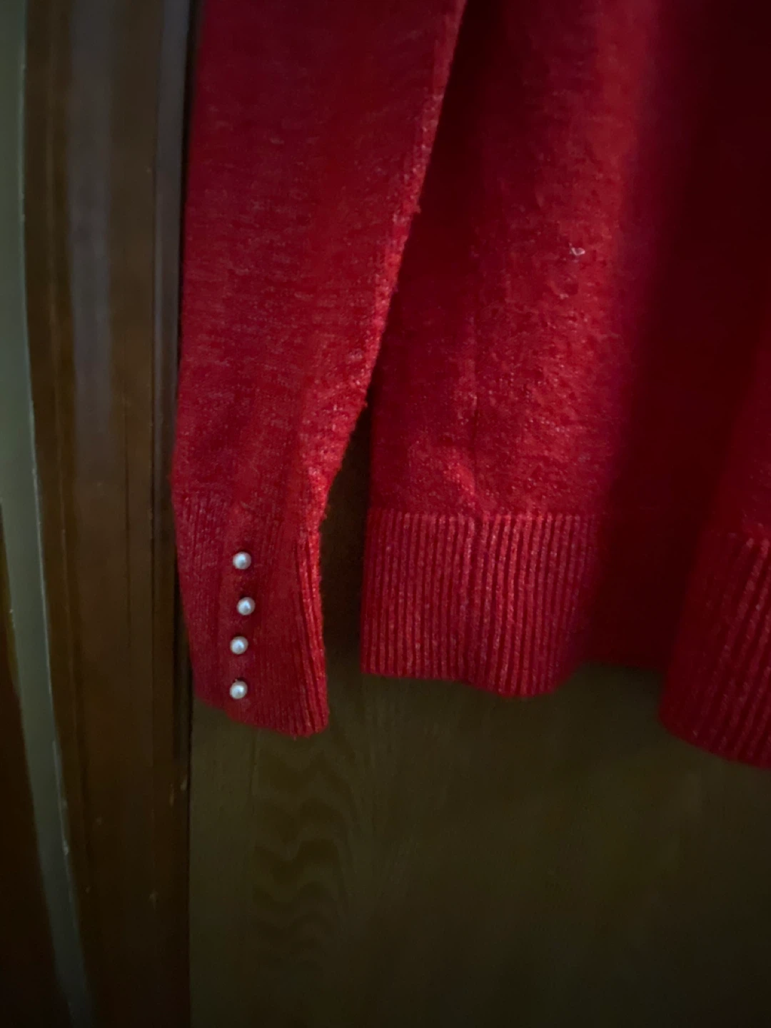 LOFT Red Crew Neck Sweater with Pearl Details - Size S - photo 3