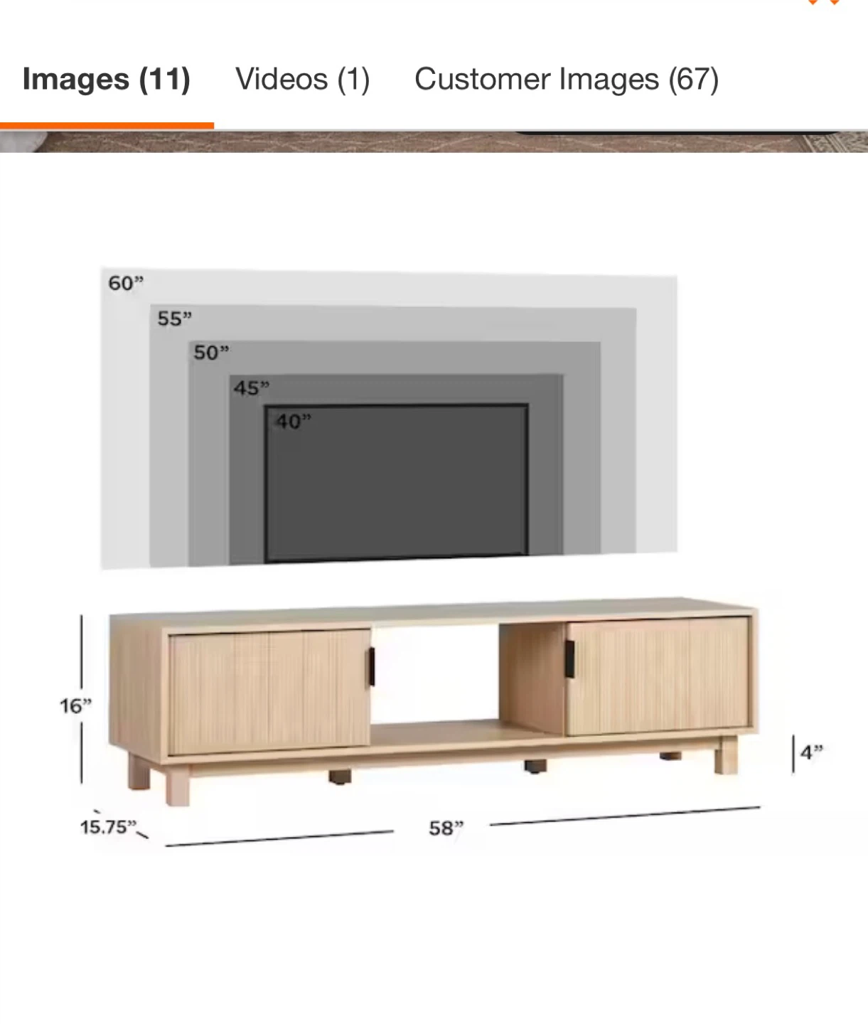 Walker Edison Mid-Century Modern TV Stand - Light Oak - photo 2