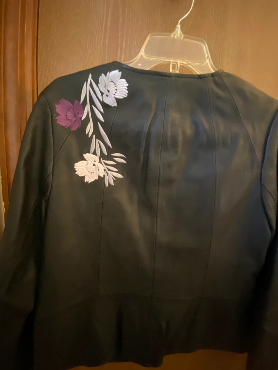 Alfani Black Faux Leather Embroidered Jacket Size M - photo 2