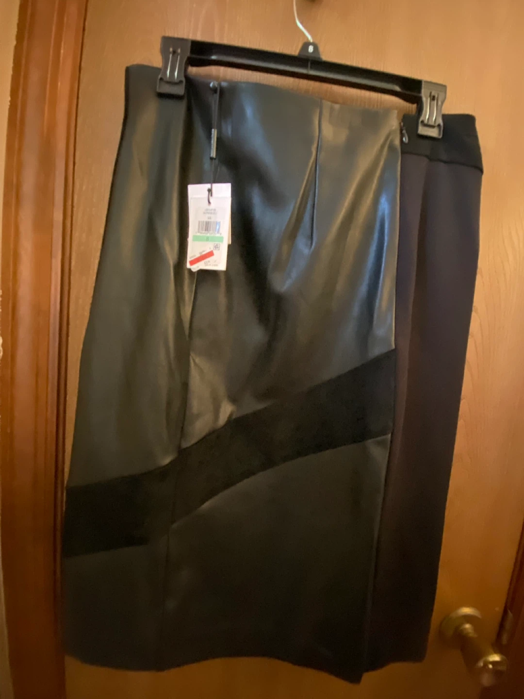 Calvin Klein Black Faux Leather Panel Skirt - Size 8