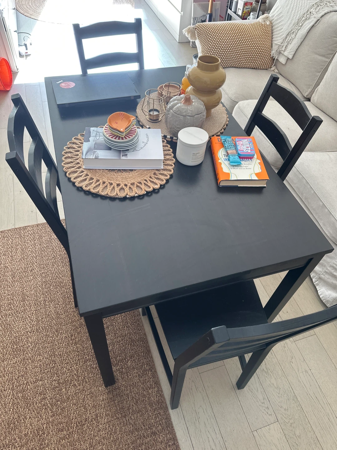 Black Wooden Dining Table with Chairs HÄGERNÄS