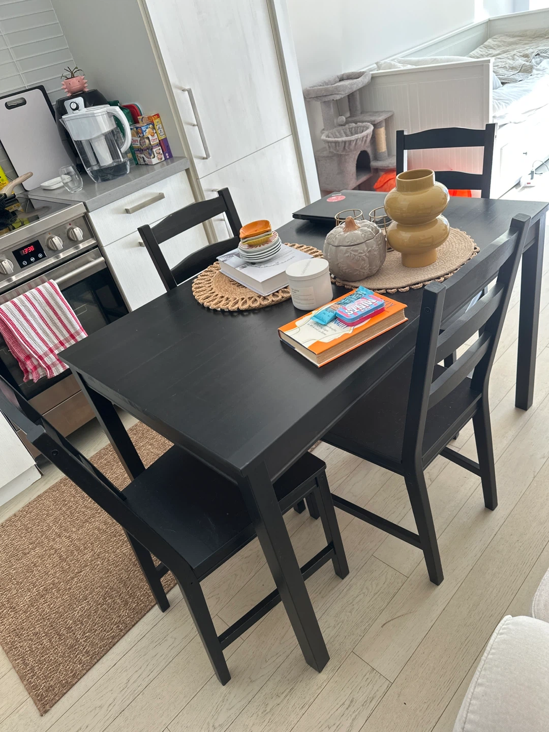 Black Wooden Dining Table with Chairs HÄGERNÄS - photo 2