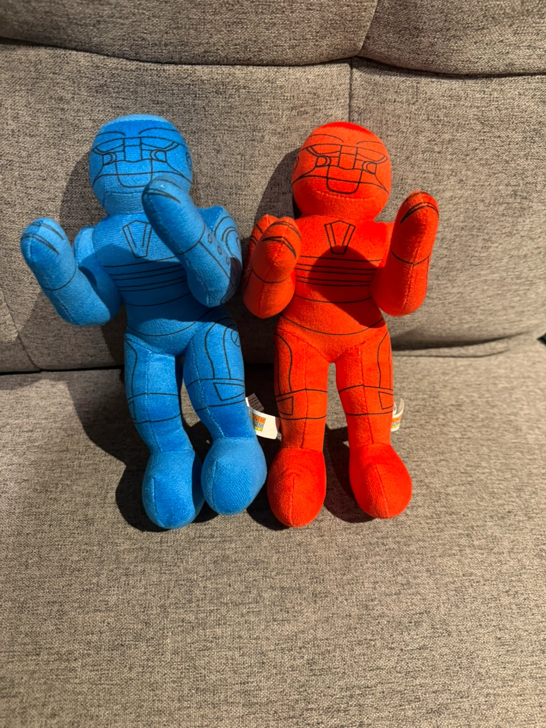 2 Plush Toys - Blue and Red Robot Figures