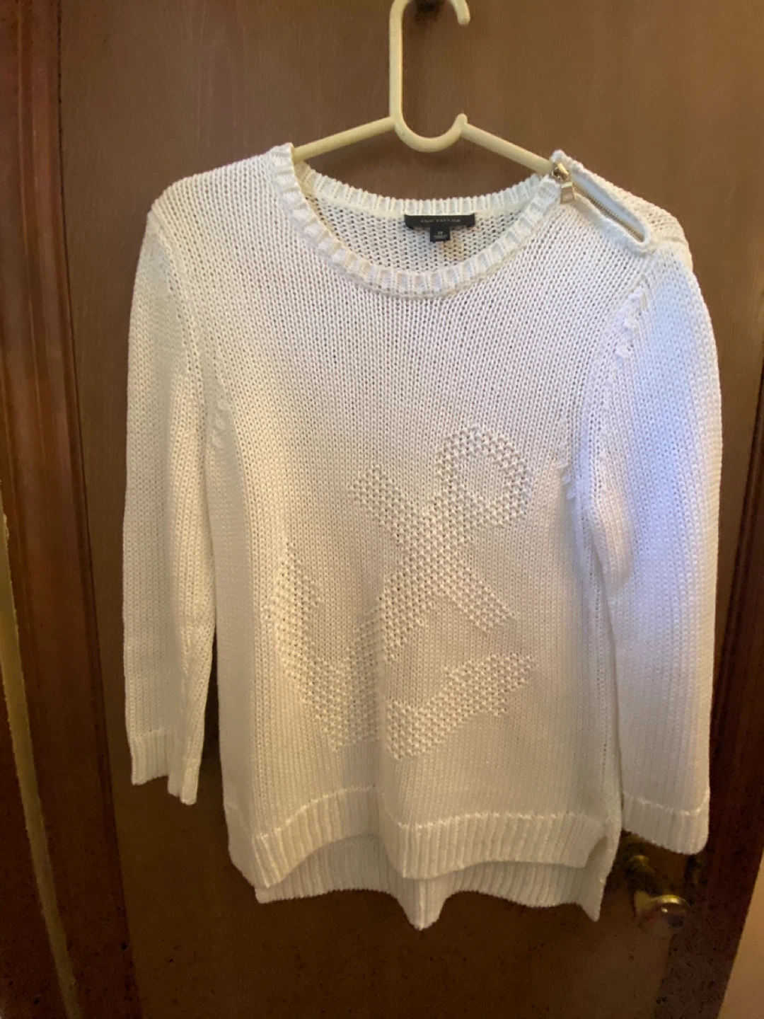 Ann Taylor White Anchor Knit Sweater Size M