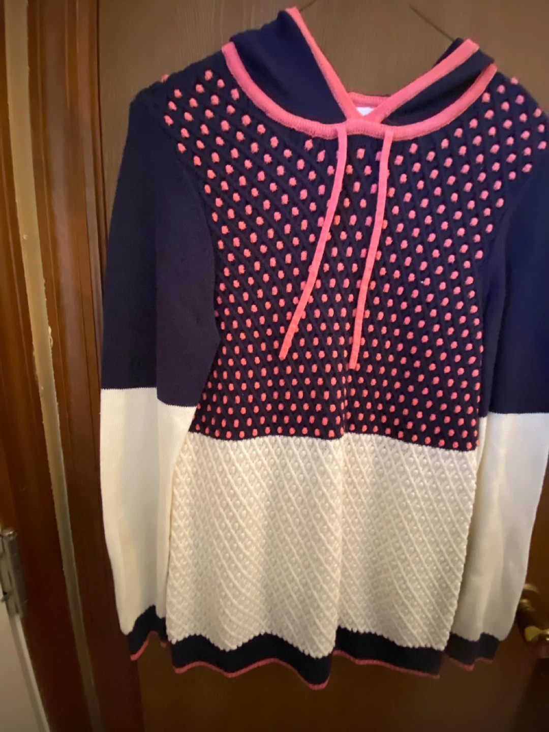 Charter Club Navy & Coral Hooded Sweater - Size M