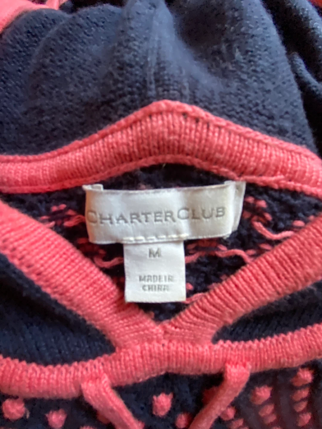 Charter Club Navy & Coral Hooded Sweater - Size M - photo 3