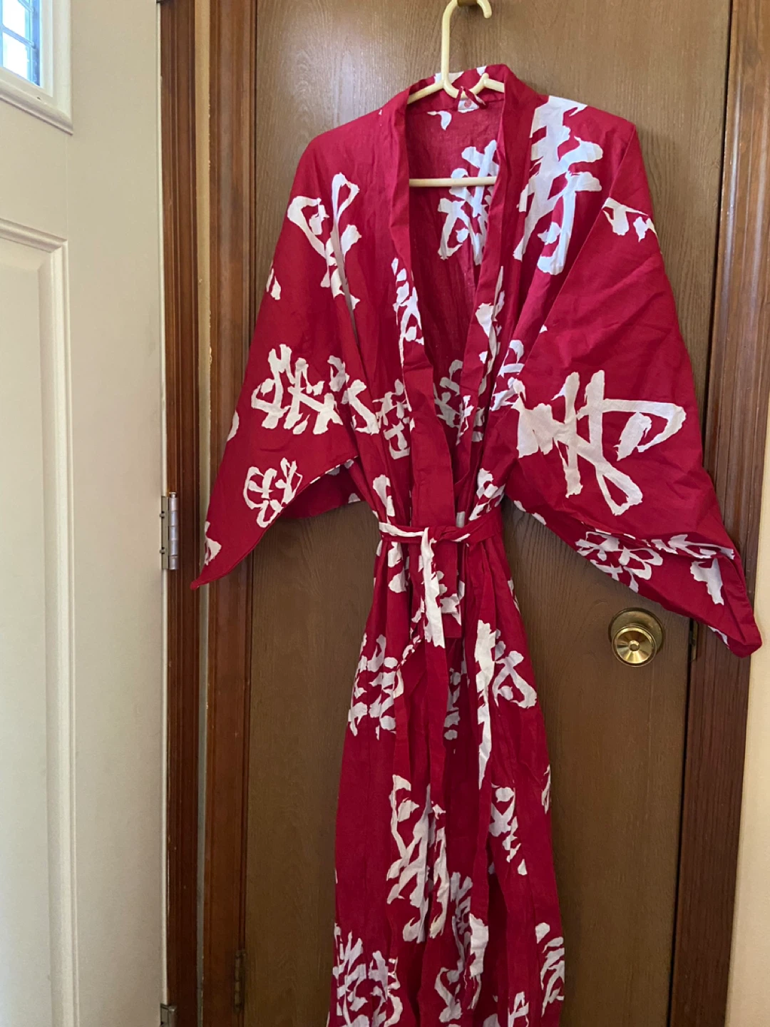 Red Japanese Style Robe with White Kanji Print