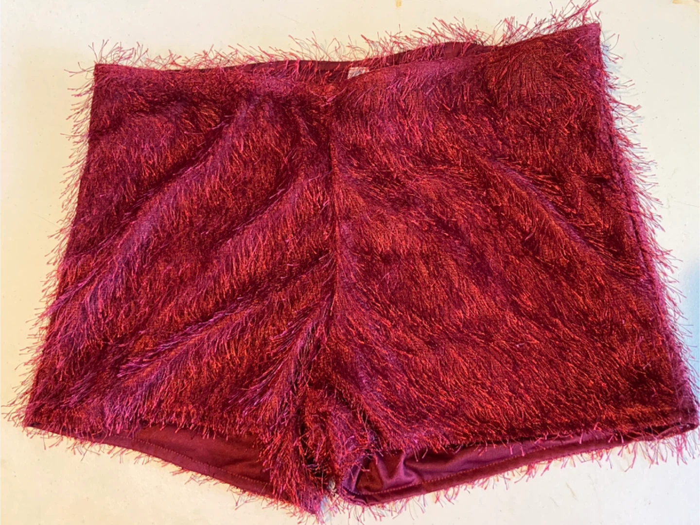 Heart&Doves Burgundy Faux Fur Fringe Shorts - Size L