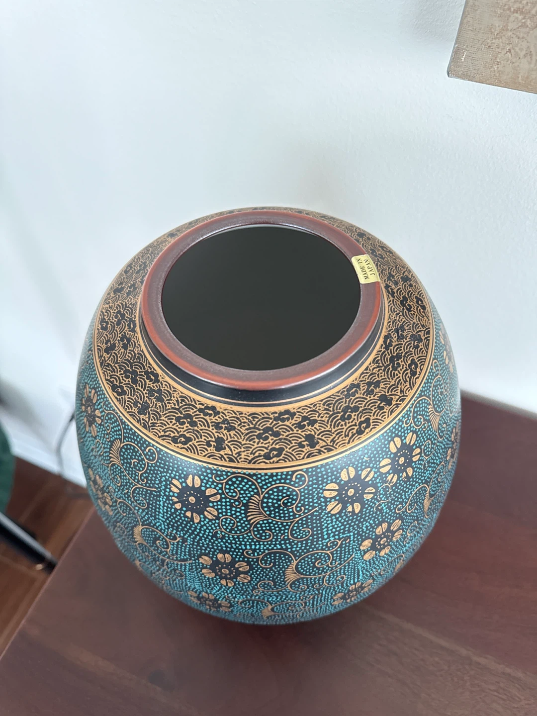 Decorative Teal and Gold Floral Vase - photo 2