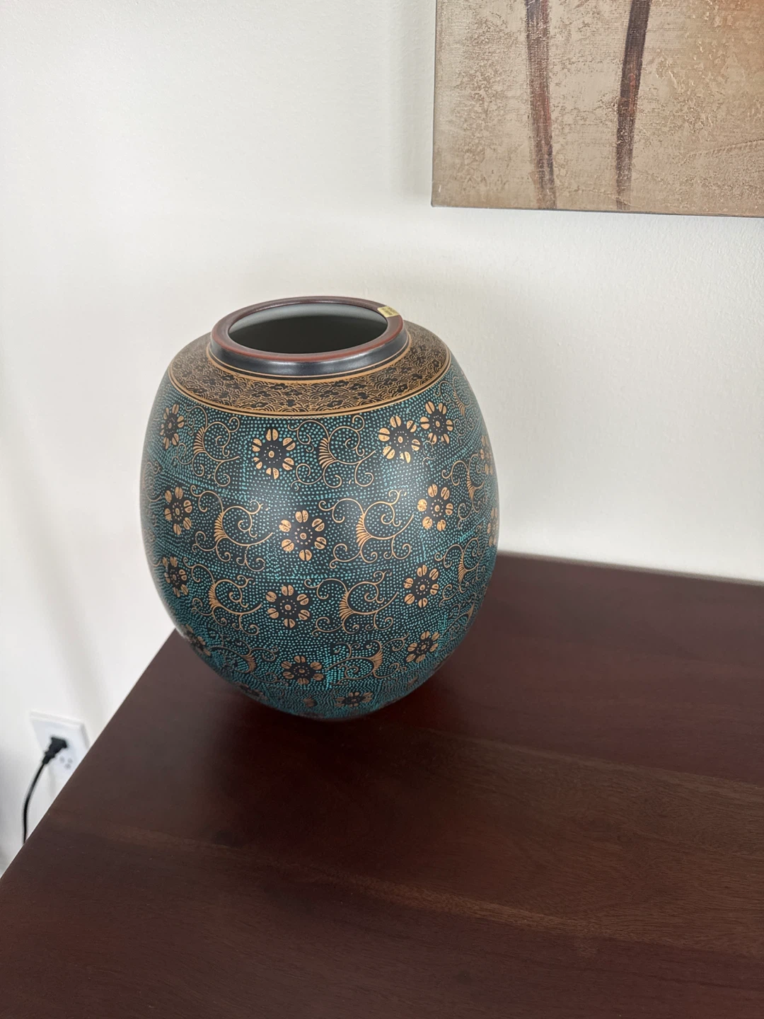 Decorative Teal and Gold Floral Vase - photo 3