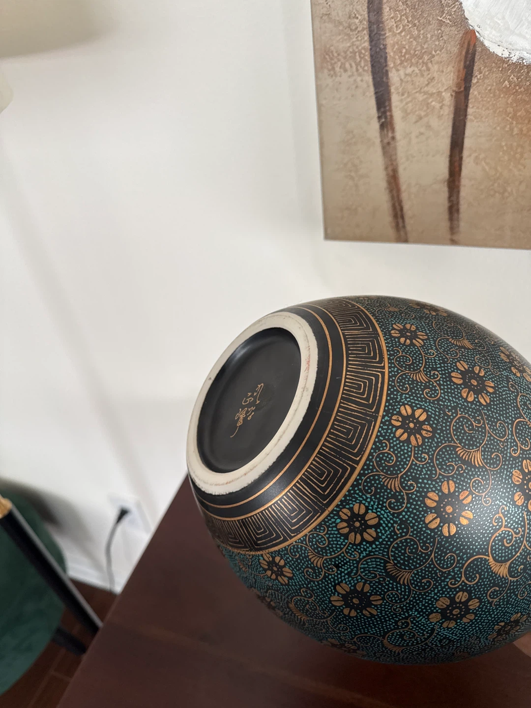 Decorative Teal and Gold Floral Vase - photo 4