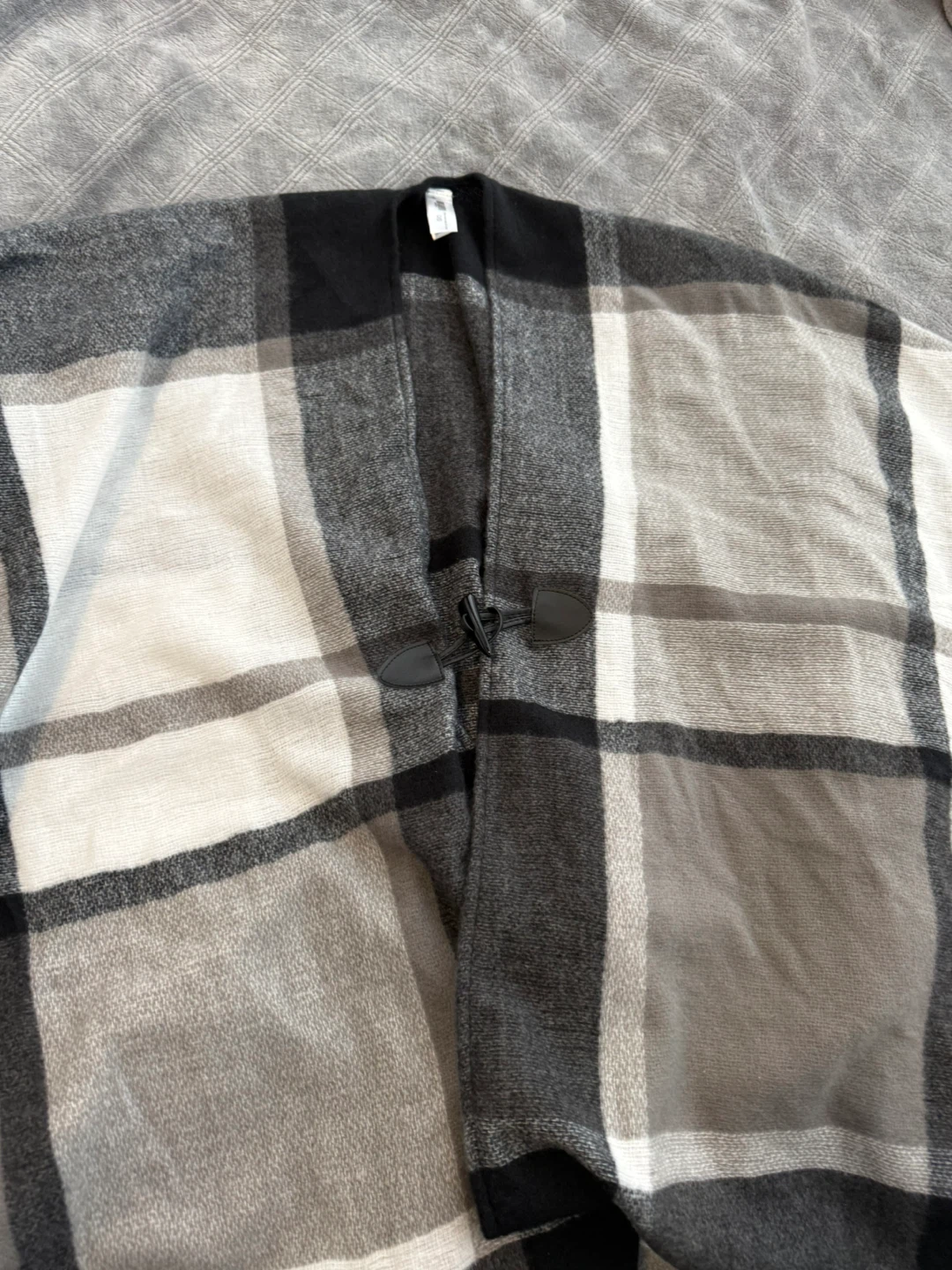 Plaid Poncho Cape with Toggle Closure