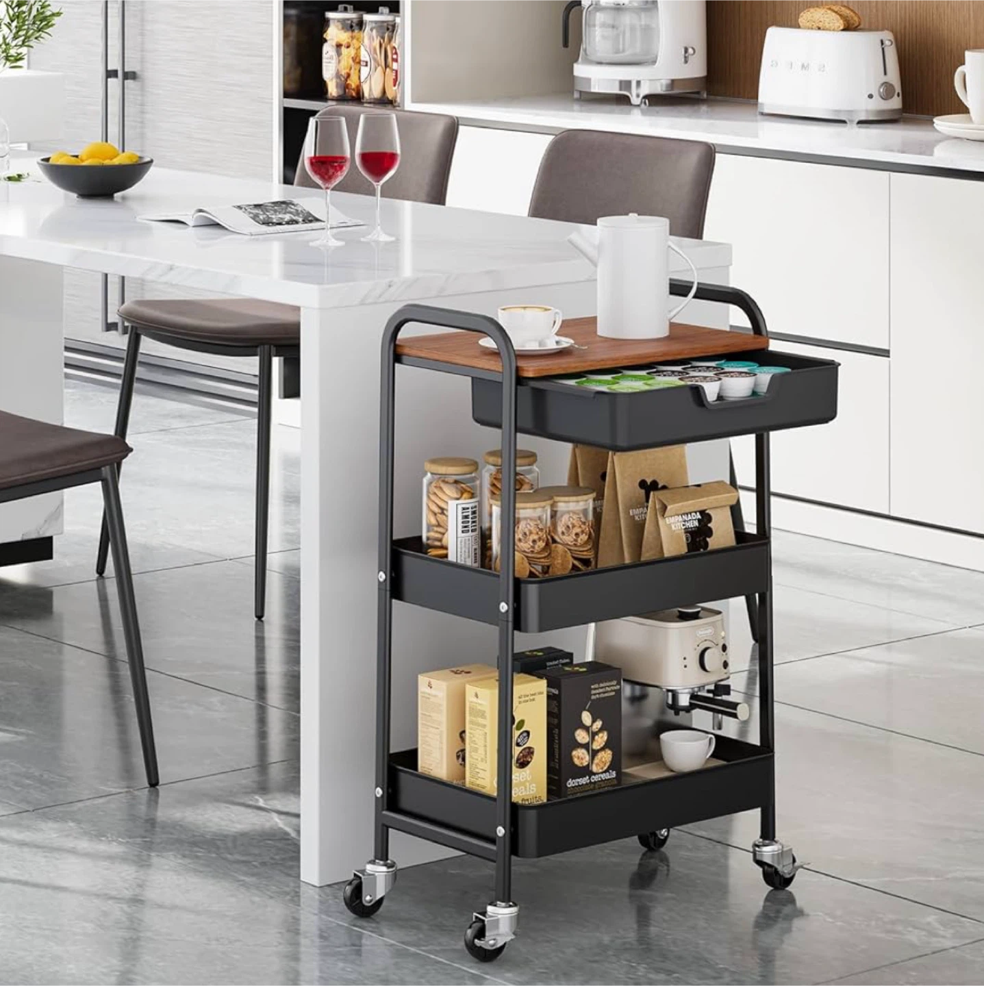 3-Tier Rolling Storage Cart with Drawer - photo 3