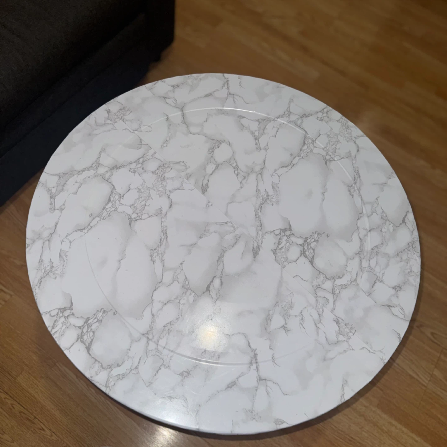 Round Marble Top Coffee Table with Mirrored Accents
