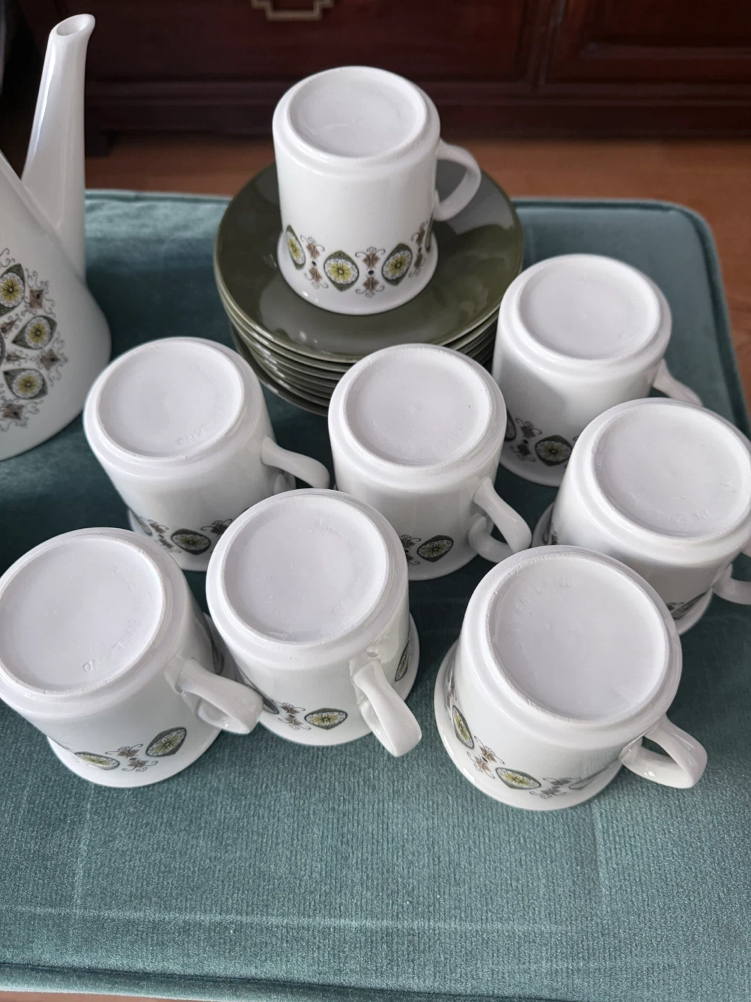 Vintage Coffee Pot, Sugar Bowl, Creamer, Cups & Saucers Set - photo 2