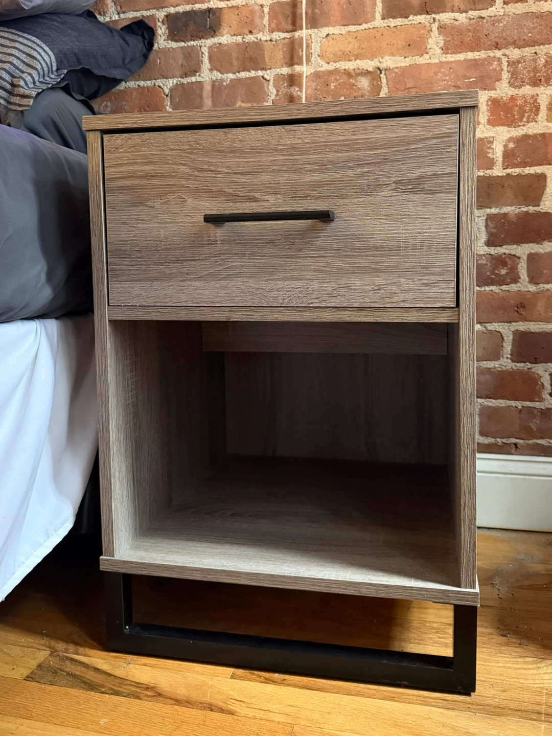 Wood Grain Nightstand with Drawer and Open Shelf