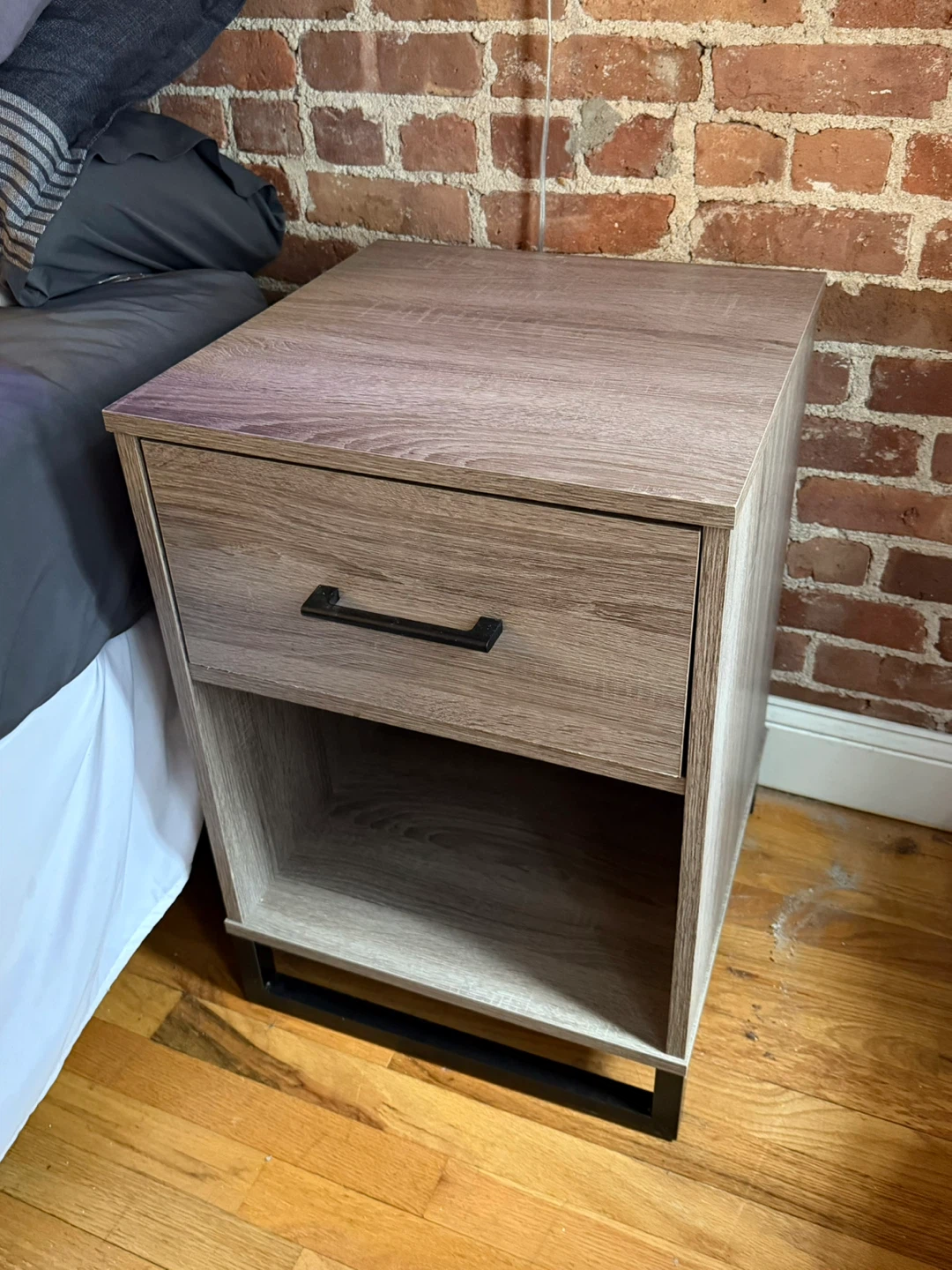 Wood Grain Nightstand with Drawer and Open Shelf - photo 2